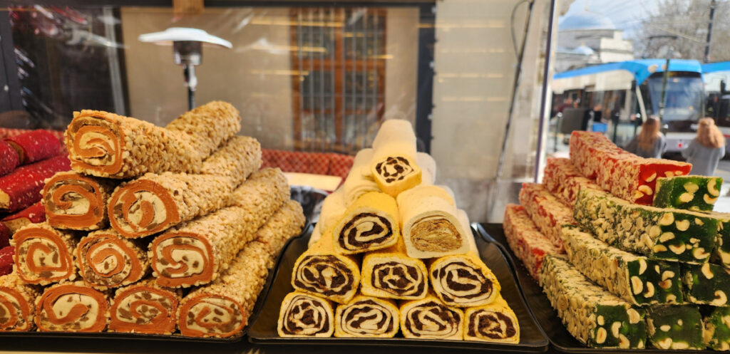Lokum (Turkish delight) is ubiquitous and comes in flavors like rosewater, lemon, pomegranate and mastic (pine resin).
