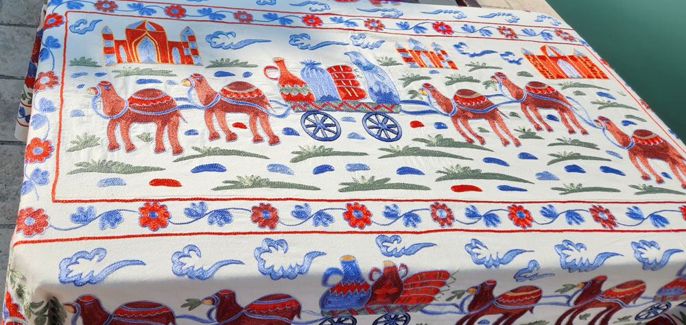 Rich embroidery telling the tale of the Silk Road