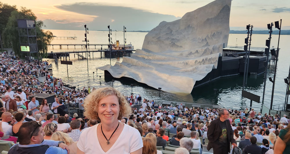 In front of the floating stage at the Bregenz Festival, awaiting Madame Butterfly.