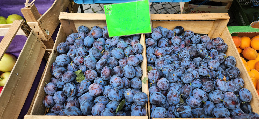 Zwetschgen, Italian prune plums, at one of many weekly markets.
